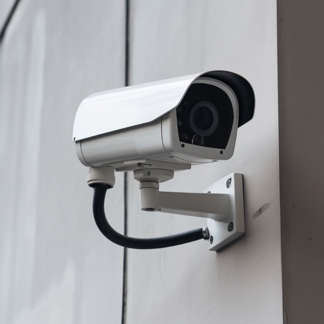 Une caméra de surveillance professionnelle posée sur un mur pour filmer en détection de mouvement